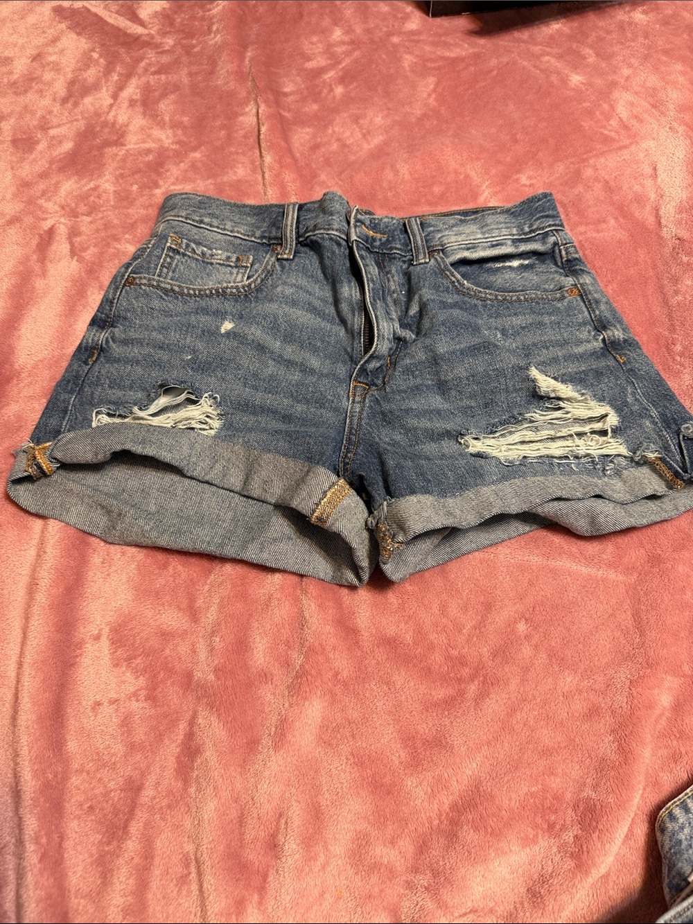 Aeropostale Women's Distressed Cuffed Denim Shorts - Blue